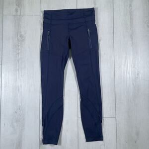 Lululemon Size 4 Mesh Inspire Tight II Zipper Pockets 25” Inseam Blue Running